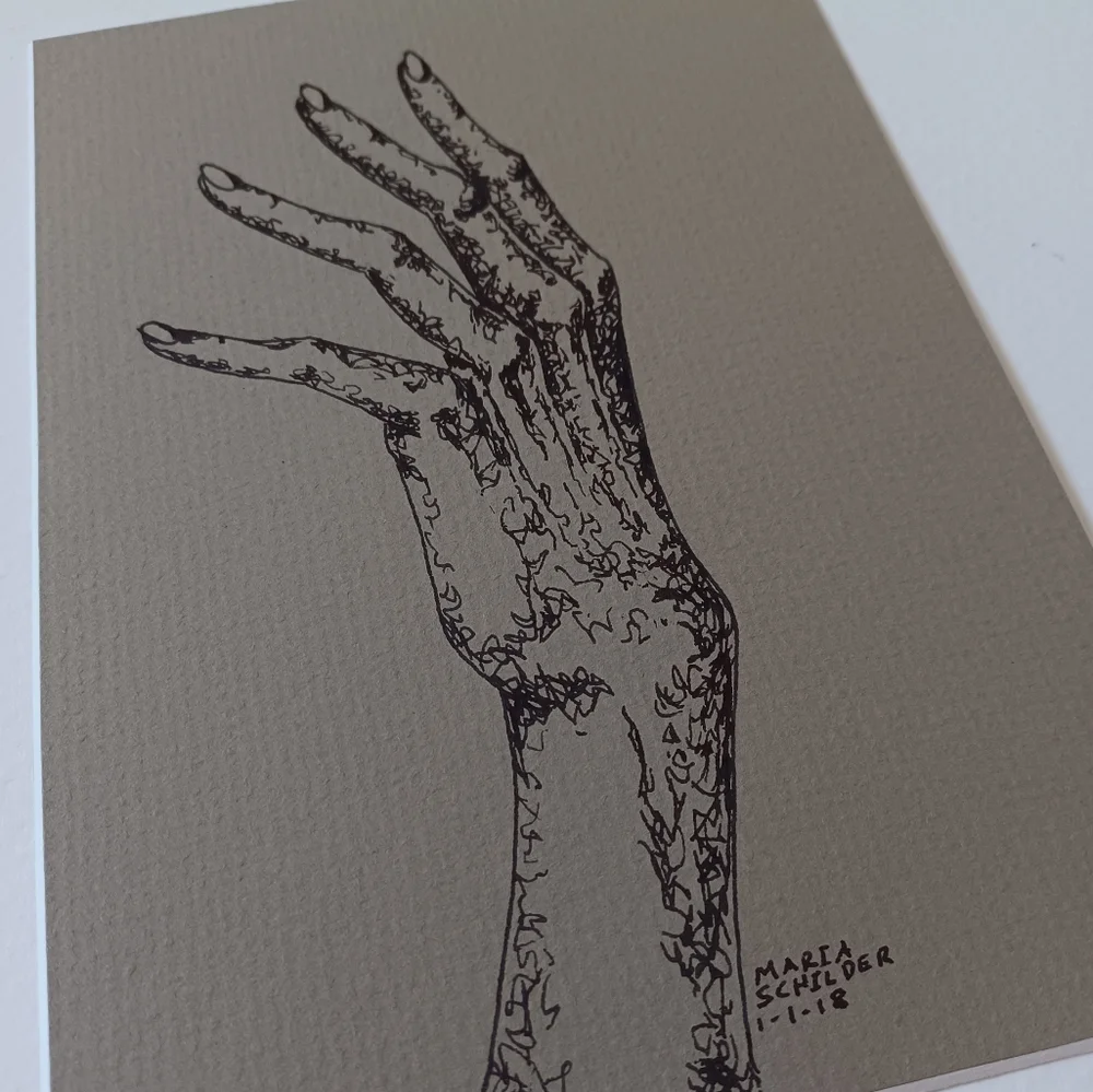 ORIGINAL ART Hand in Ink on Dark Green Mat Board 5